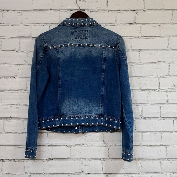Bagatelle Pearl Embellished Denim Trucker Jean Jacket In Blue - NWT - Picture 5 of 17